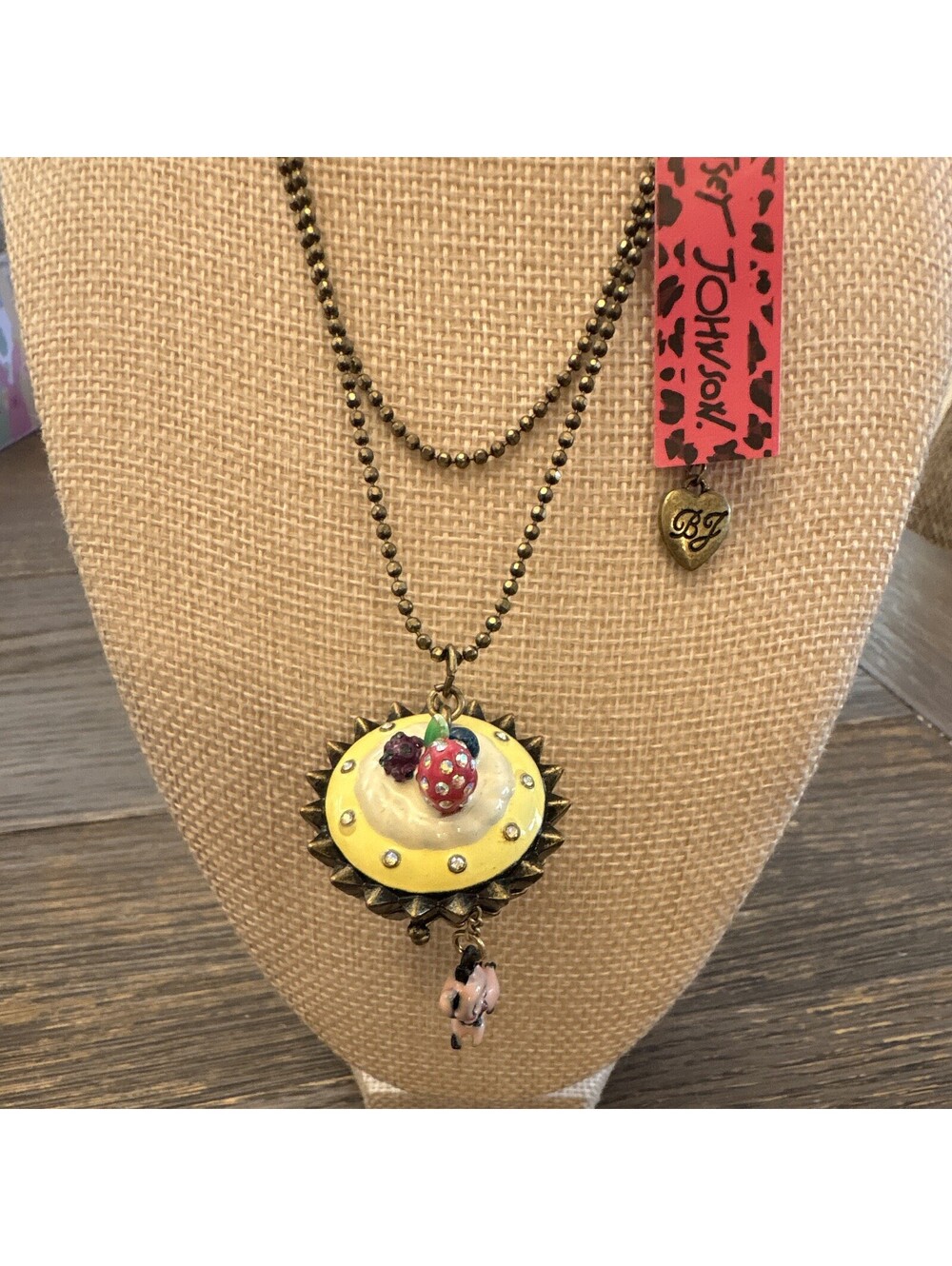 Betsey Johnson Gold Tone Chain Cupcake Pendant Pig Charm